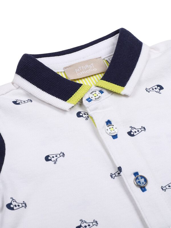 Boys White & Blue Short Sleeve Knitted Polo image number 2